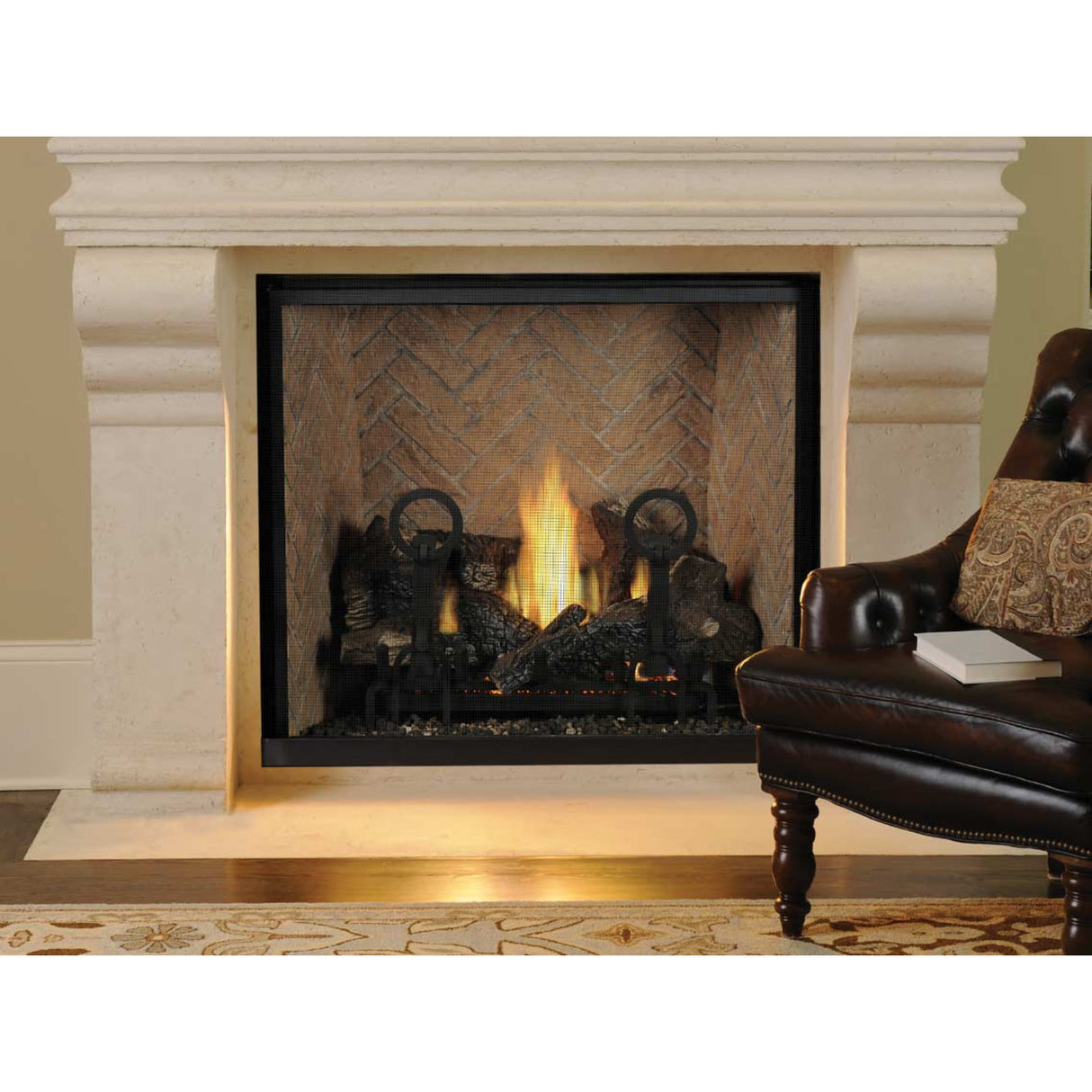 Astria Montebello DLX 40" Direct-Vent Gas Fireplace, Top Vent, Front View, Louverless