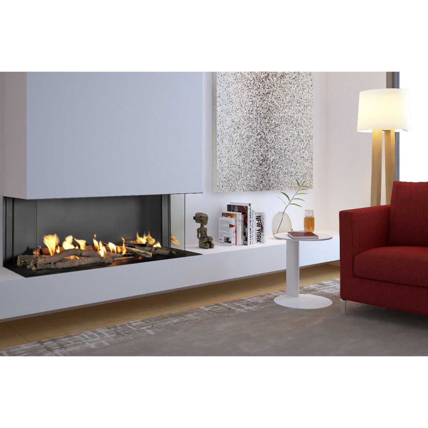 Flare Fireplaces Large Double Corner Modern Linear Fireplace with  24" High Glass