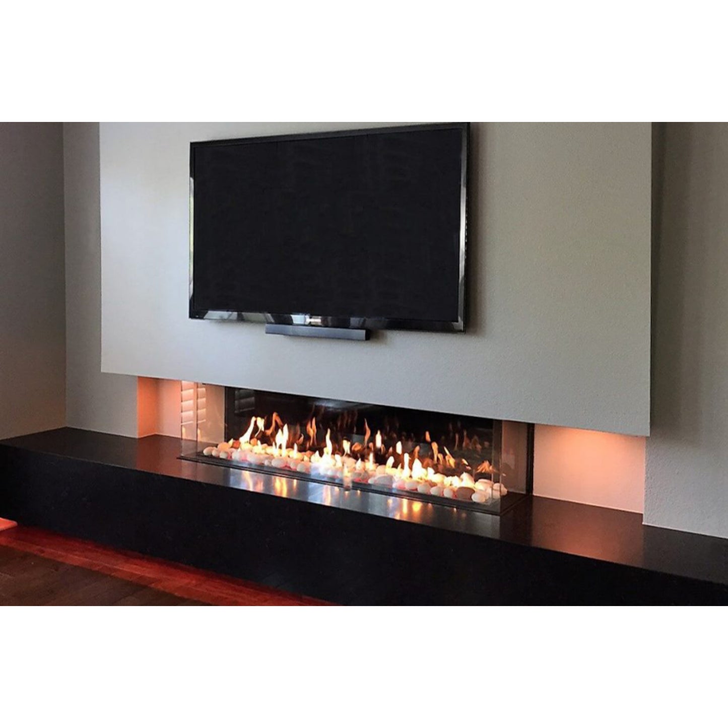 Flare Fireplaces Large Double Corner Modern Linear Fireplace with  24" High Glass