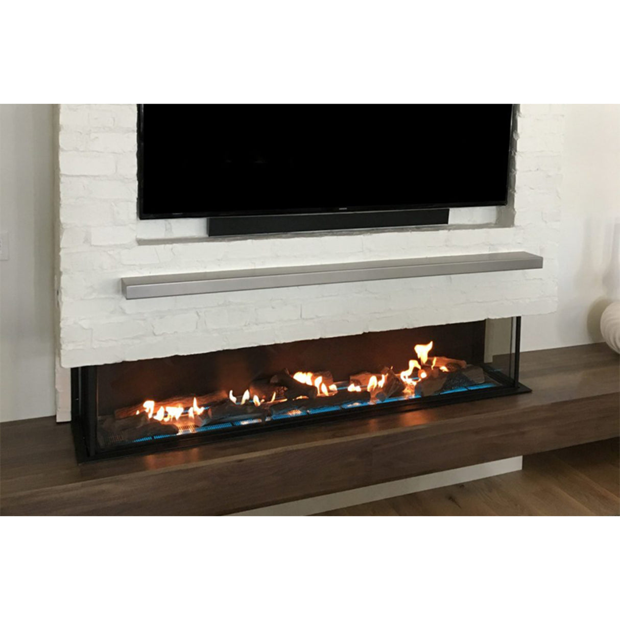 Flare Fireplaces Large Double Corner Modern Linear Fireplace with  24" High Glass