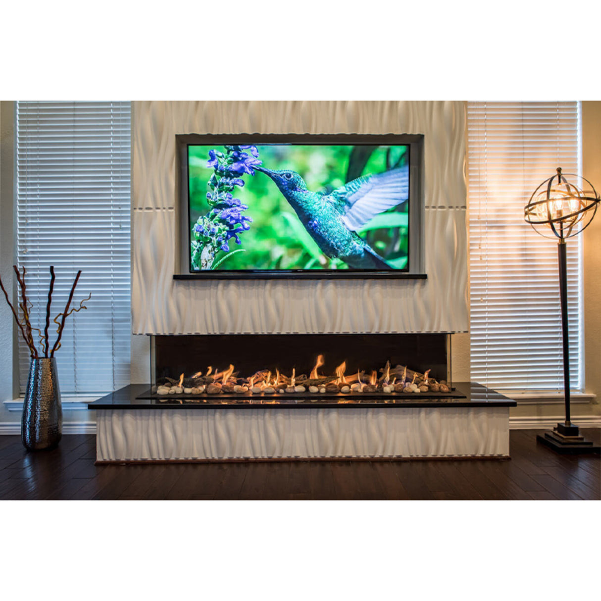 Flare Fireplaces Large Double Corner Modern Linear Fireplace with  24" High Glass