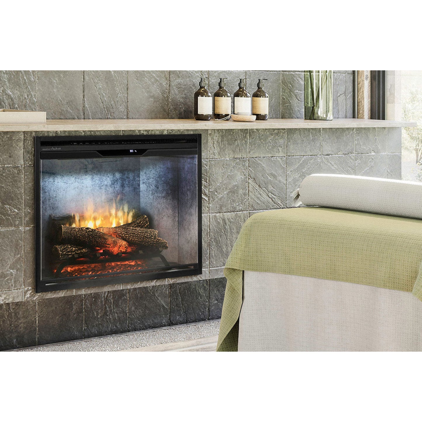 Dimplex Revillusion 30" Built-In Firebox | Weathered Concrete, with Glass Pane and Plug Kit