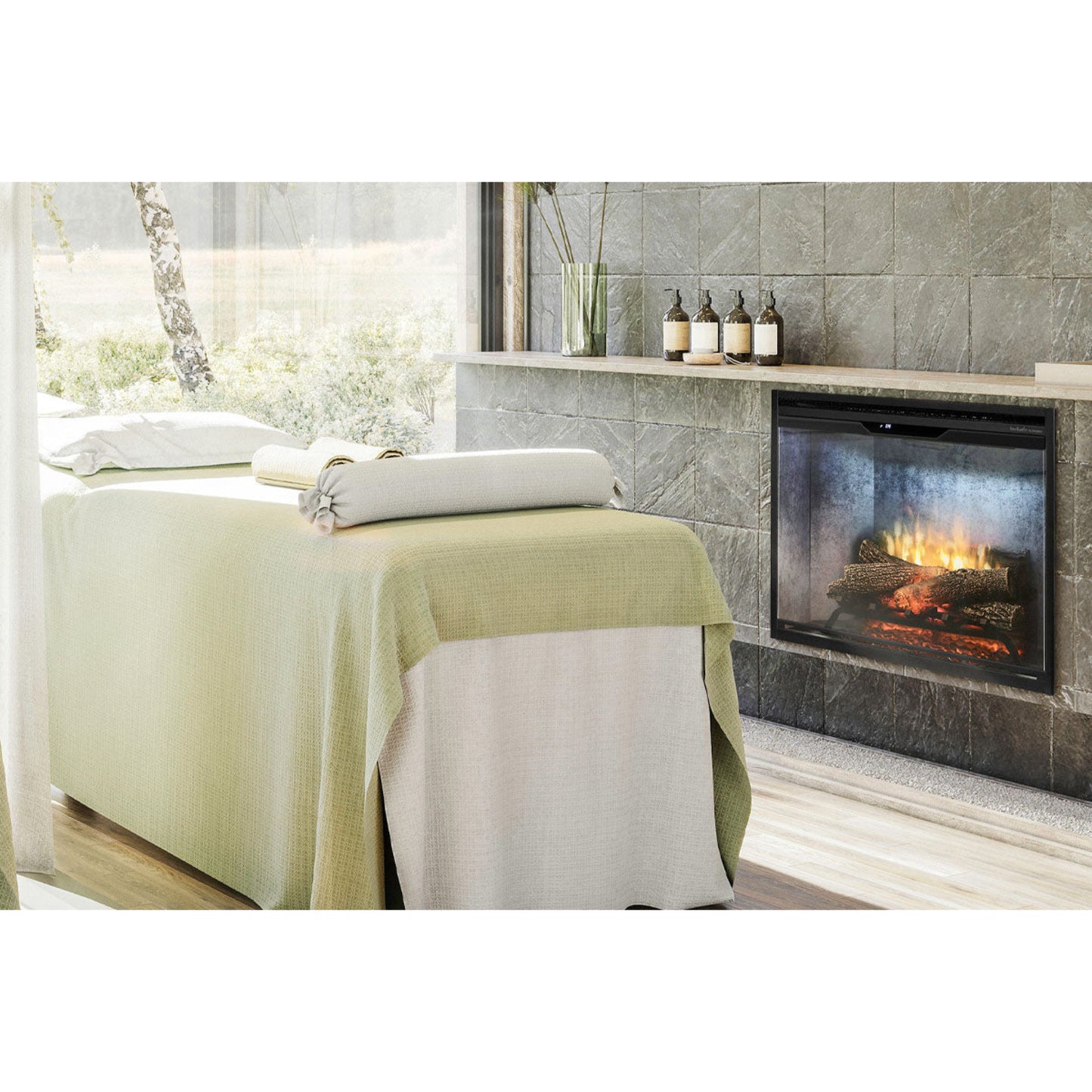 Dimplex Revillusion 30" Built-In Firebox | Weathered Concrete, with Glass Pane and Plug Kit