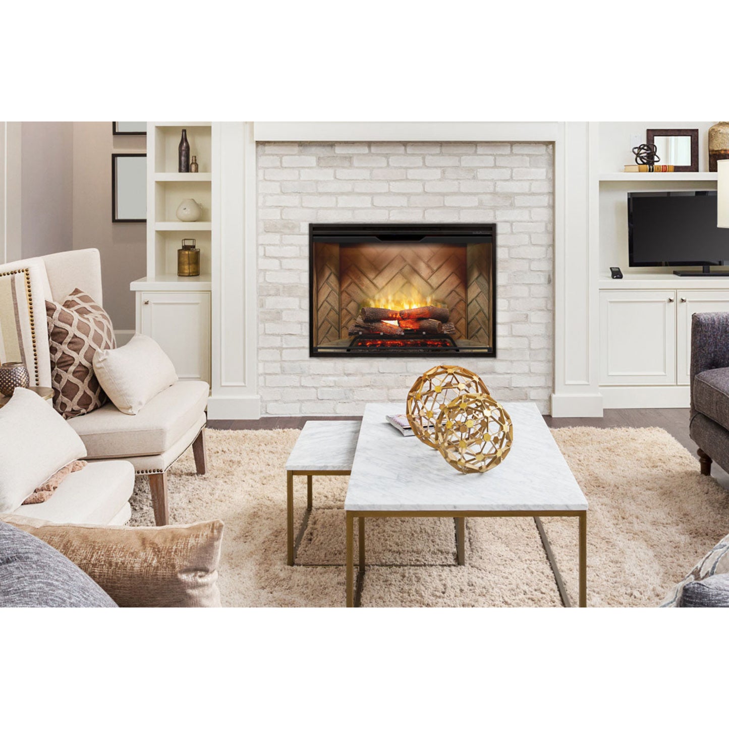 Dimplex Revillusion 42 inch Built-In Electric Firebox w/ Glass and Plug Kit | Herringbone Brick