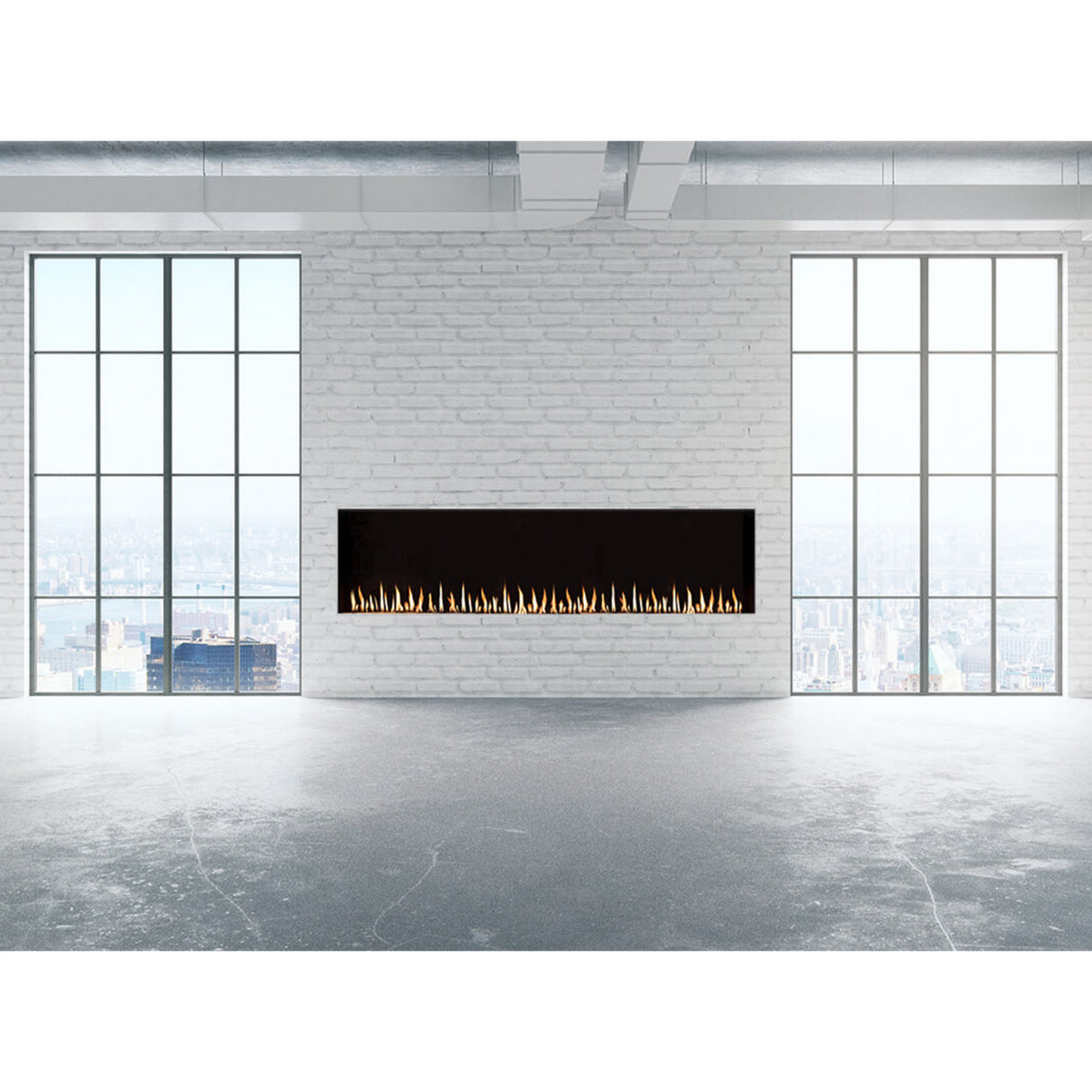 Flare Fireplaces Modern Front Facing Commercial Frameless Fireplaces with 24" High Glass