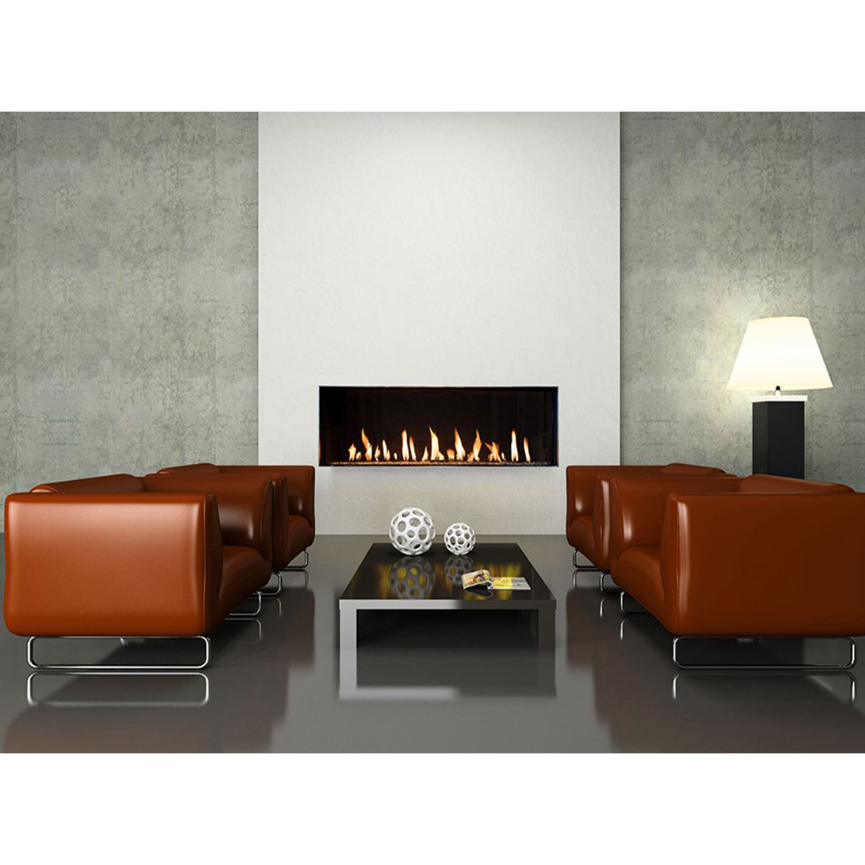 Flare Fireplaces Modern Front Facing Commercial Frameless Fireplaces with 24" High Glass