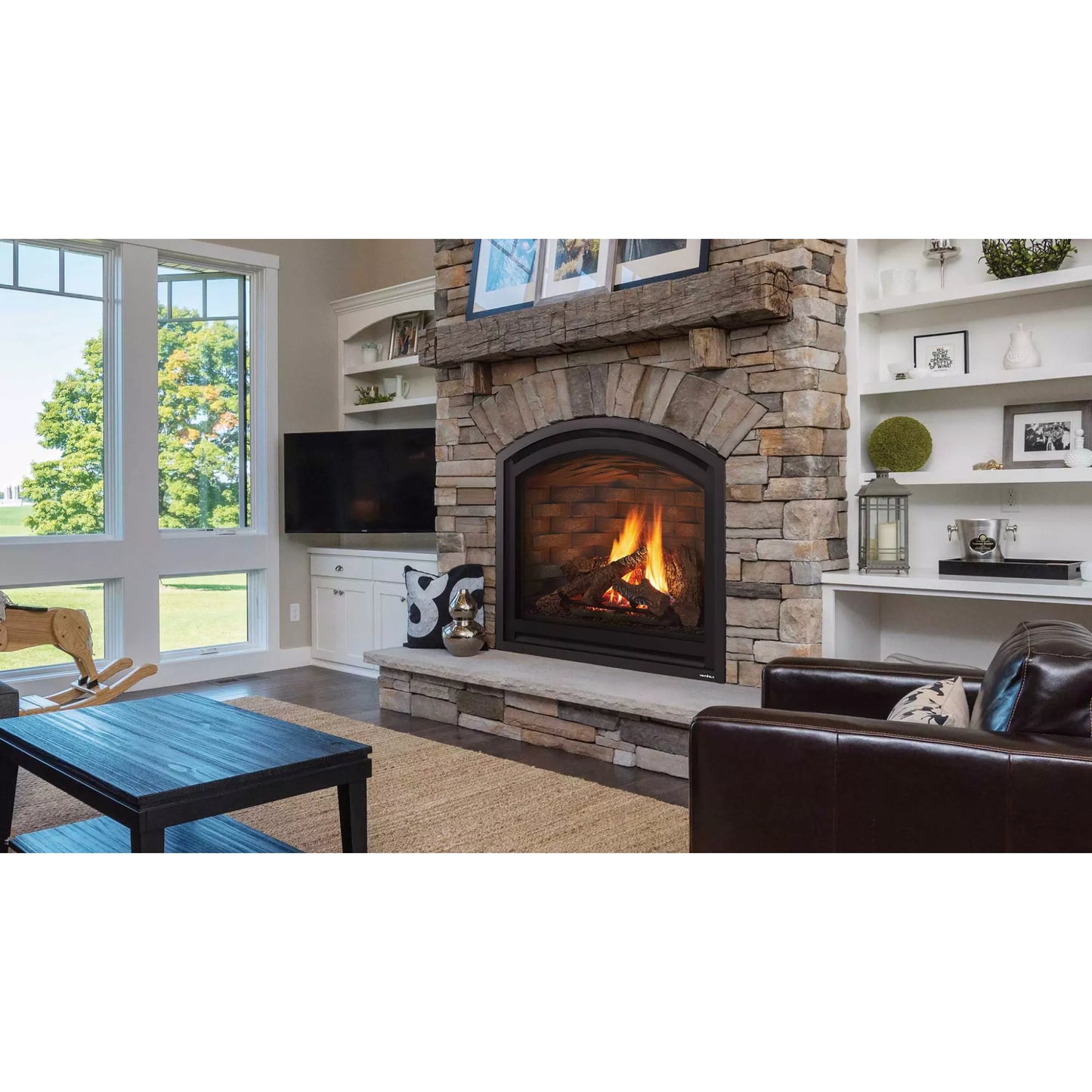 Heat & Glo Cerona 36" Direct Vent Gas Fireplace Top Vent Arched Fireplace with IntelliFire Touch Ignition and Tranquil Greige Brick (NG)