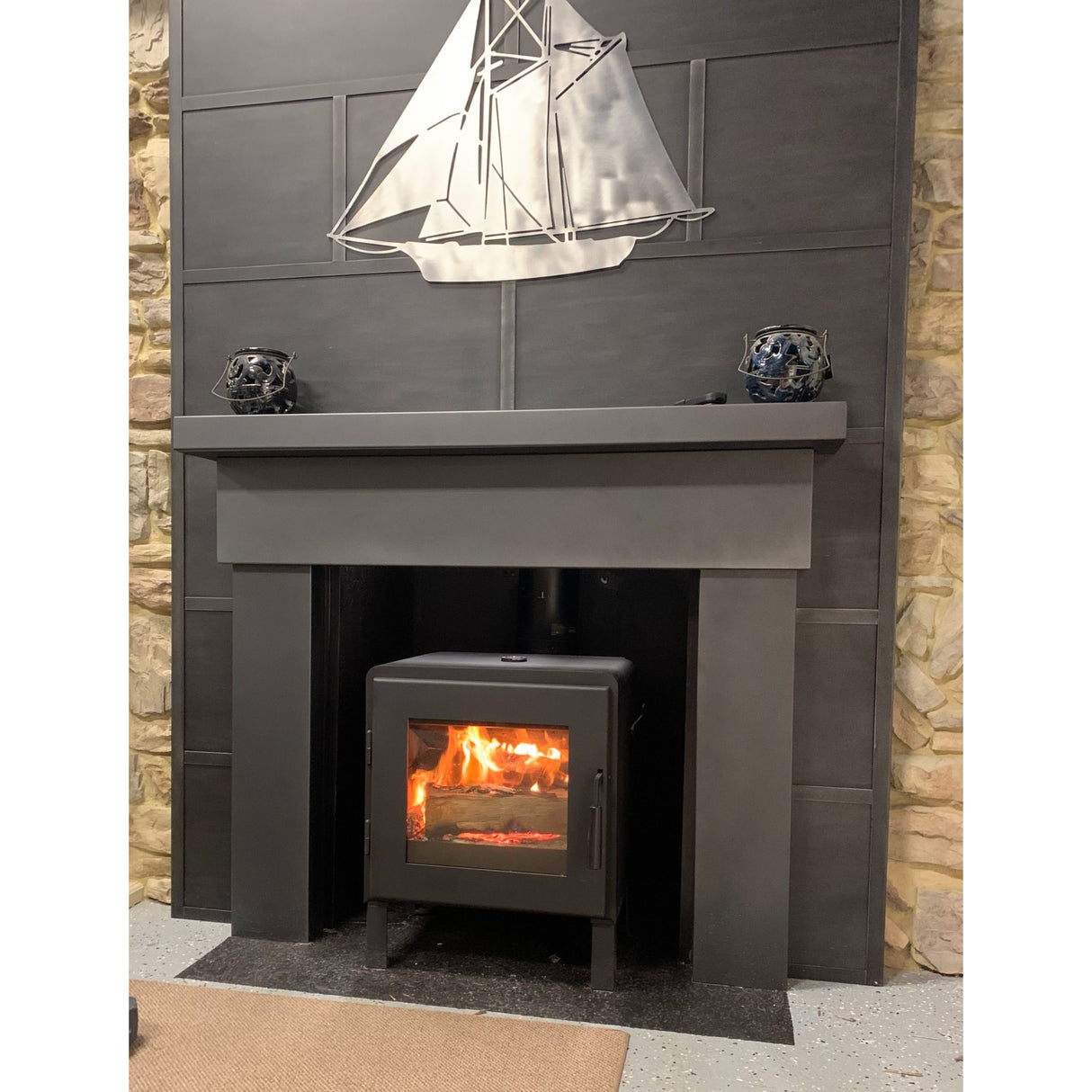 MF Fire Nova Wood Burning Stove with Door - Satin Black