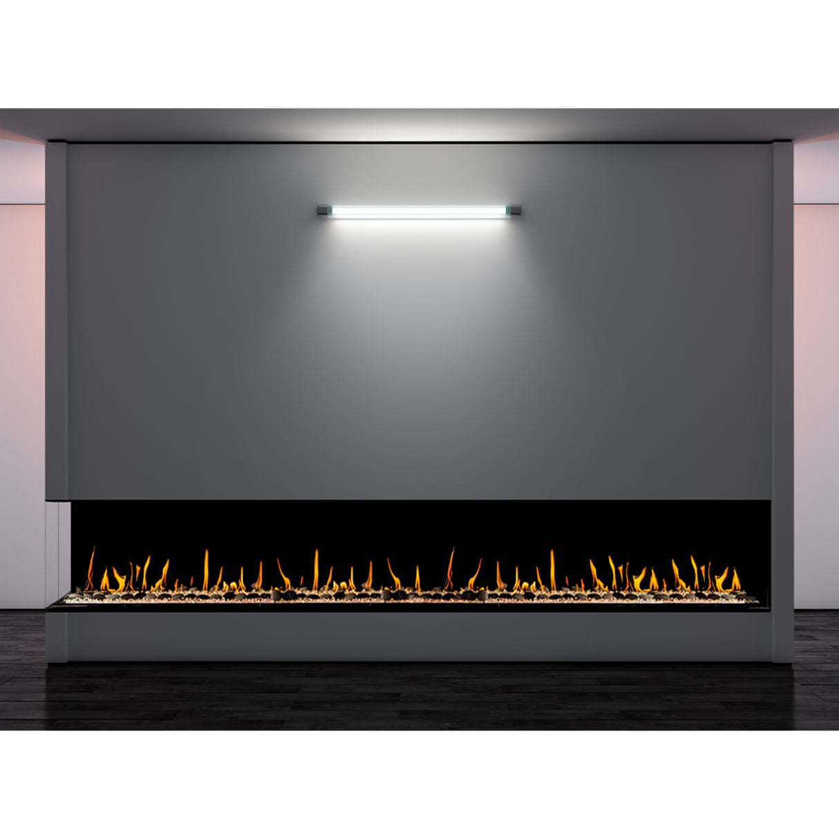 Flare Fireplaces Large Left Corner Modern Linear Fireplace with 16" Glass