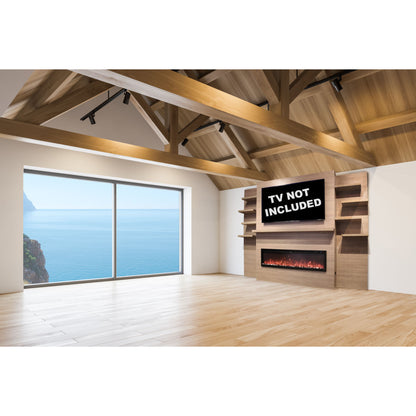 Modern Flames Allwood Wall System in Coastal Sand | 60'' Spectrum Slimline Electric Fireplace