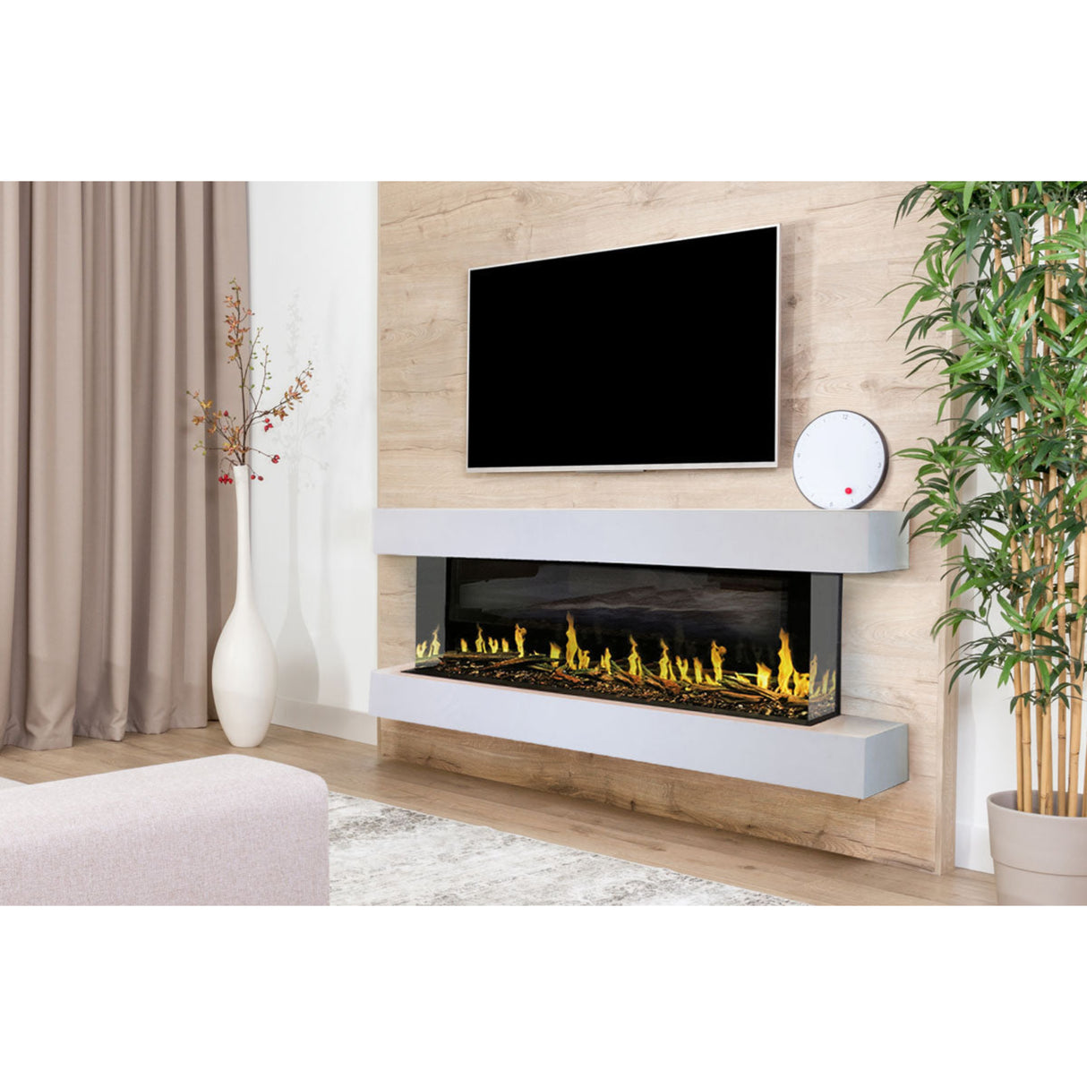 Modern Flames Orion Multi Electric Fireplace, 64'' Wall Mount Studio Suite | White Ready to Paint