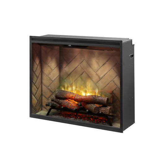 Dimplex Revillusion Portrait 36 inch Built-In Electric Firebox w/ Glass and Plug Kit | Herringbone Brick