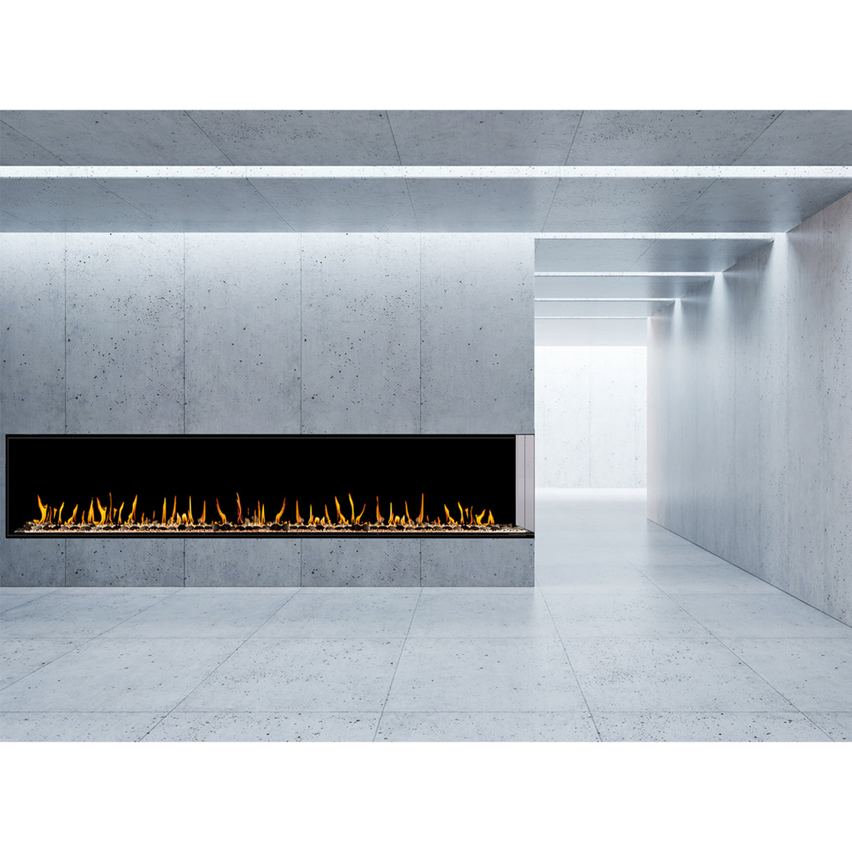 Flare Fireplaces Large Right Corner Modern Linear Fireplace with 24" High Glass