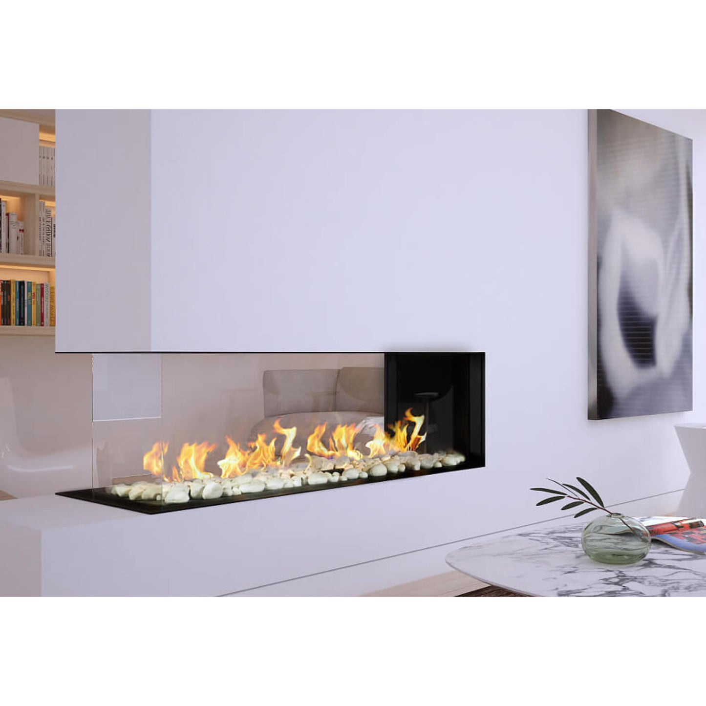 Flare Fireplace Modern Room Definer Frameless Fireplace with 24" High Glass