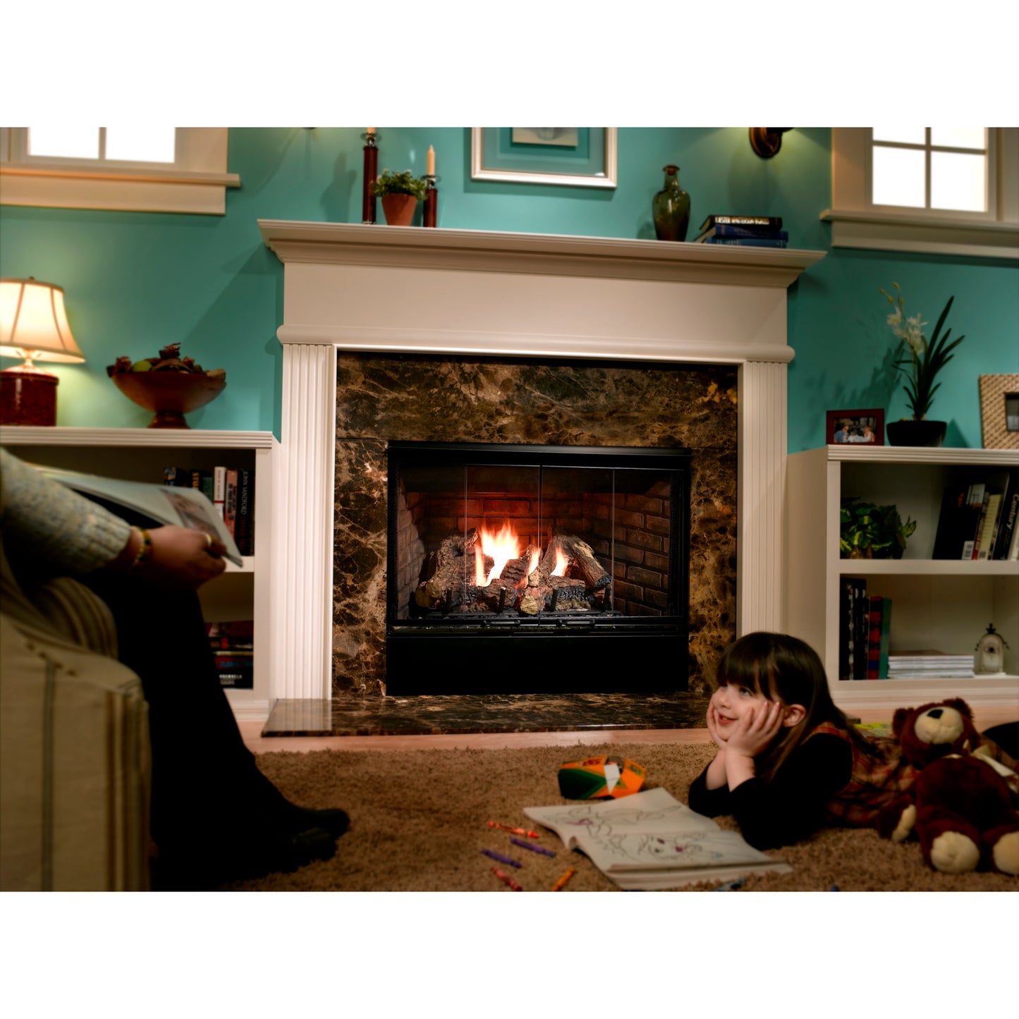 Heat & Glo Reveal 36" Open Hearth B-Vent Gas Fireplace radiant unit with IntelliFire (NG) with Traditional Brick Refractory