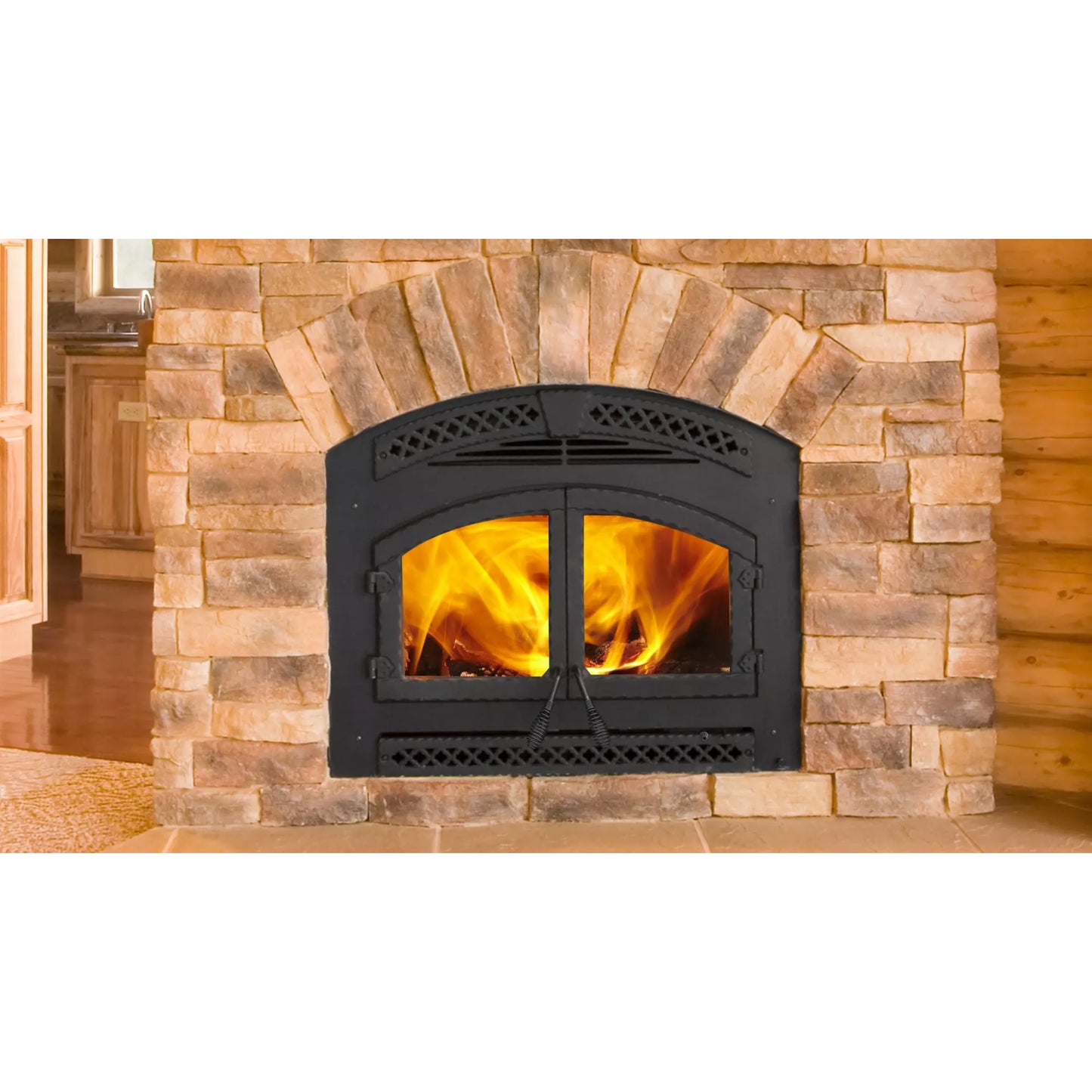 Heat & Glo Northstar 36'' Indoor Wood Fireplace with Black Cabinet Style Doors