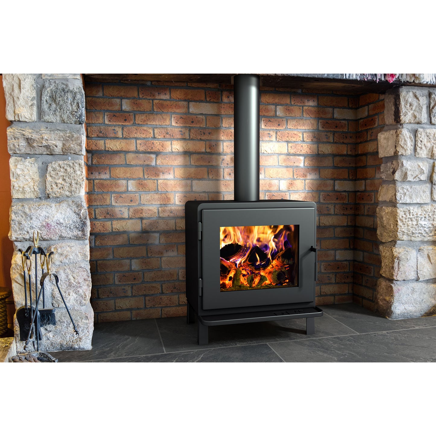 MF Fire Nova Wood Burning Stove with Door - Satin Black