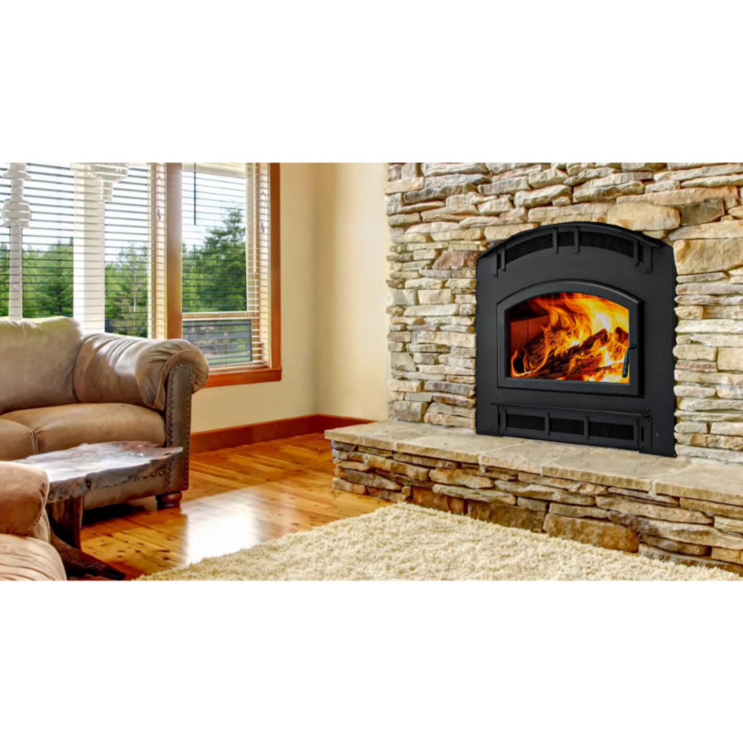 Majestic Pioneer III 48" Classic Black Traditional Wood Burning Fireplace With Arch Door