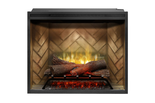 Dimplex Revillusion 30 inch Built-In Electric Firebox | Herringbone Brick with Glass Pane and Plug Kit