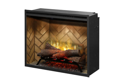 Dimplex Revillusion 30 inch Built-In Electric Firebox | Herringbone Brick with Glass Pane and Plug Kit